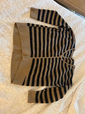 Madewell wool blend Striped V-Neck sweater in Camel and Black size L